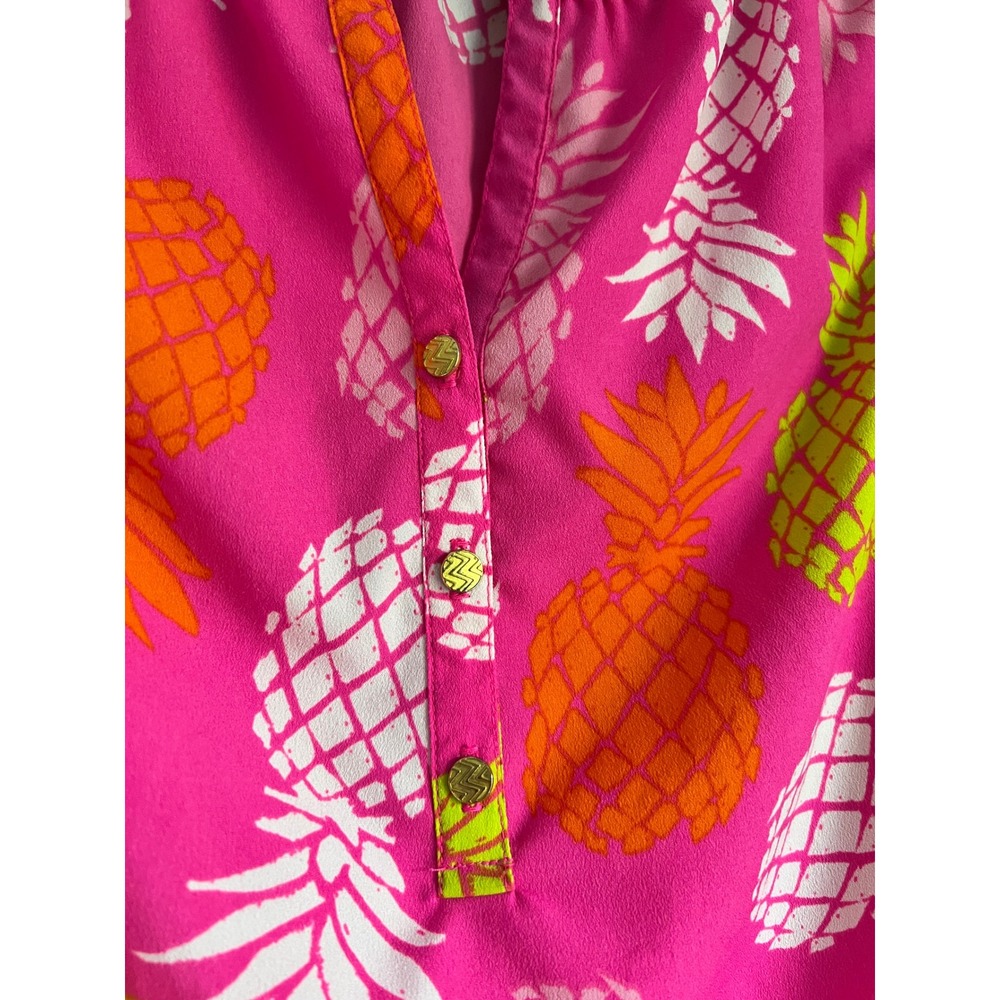 Macbeth Collection Pink Pineapple Sleeveless Blouse Smocked Top Womens Medium - Picture 5 of 7